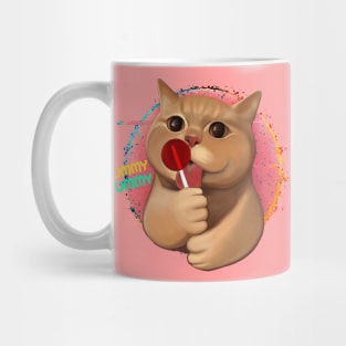 Cute cat with lollipop (on pink) Mug